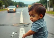 criança cai da caçamba de caminhonete