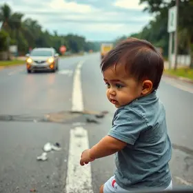 criança cai da caçamba de caminhonete